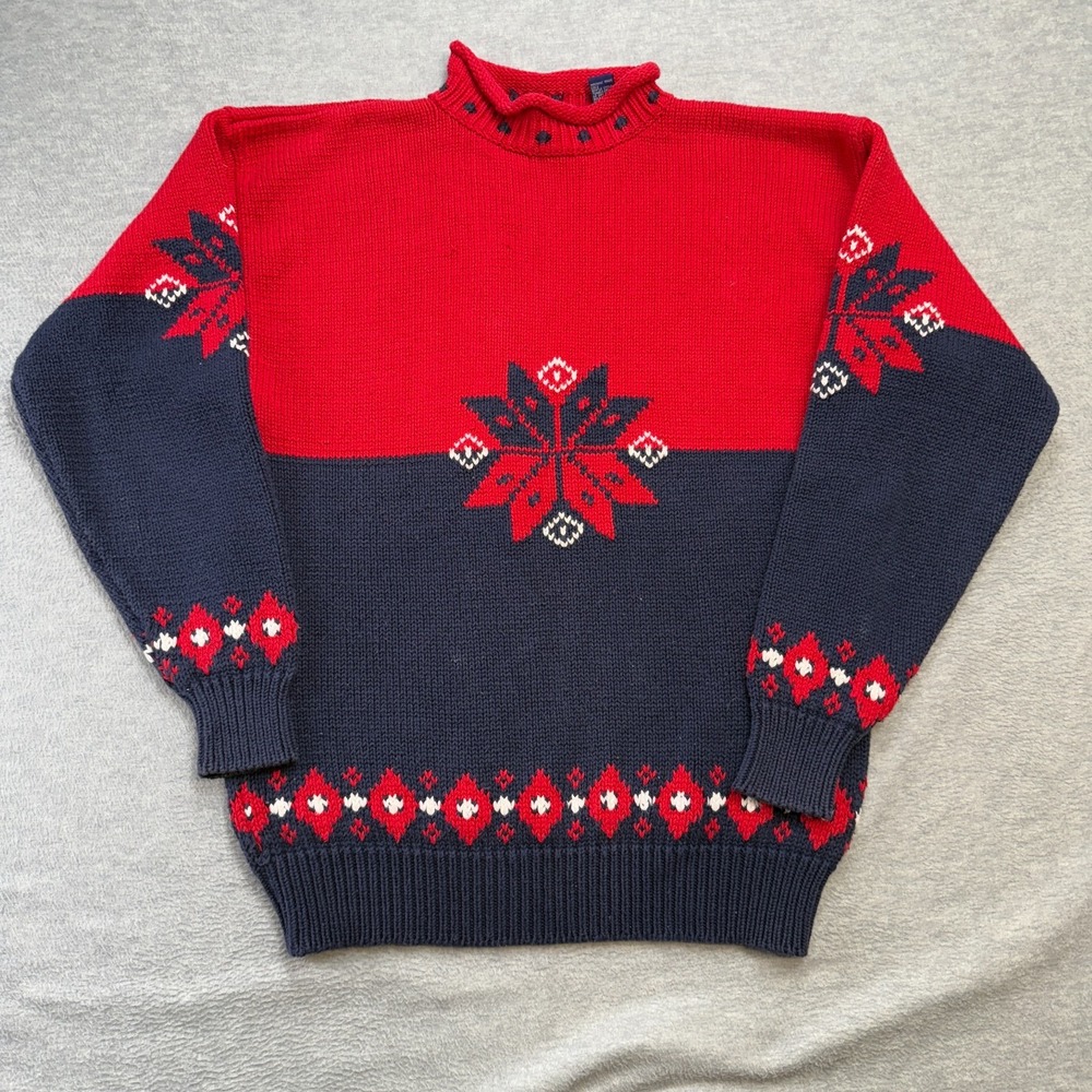 Vintage GAP Sweater Adult Medium Roll Neck Snowflake Fair Isle Chunky Knit 90s